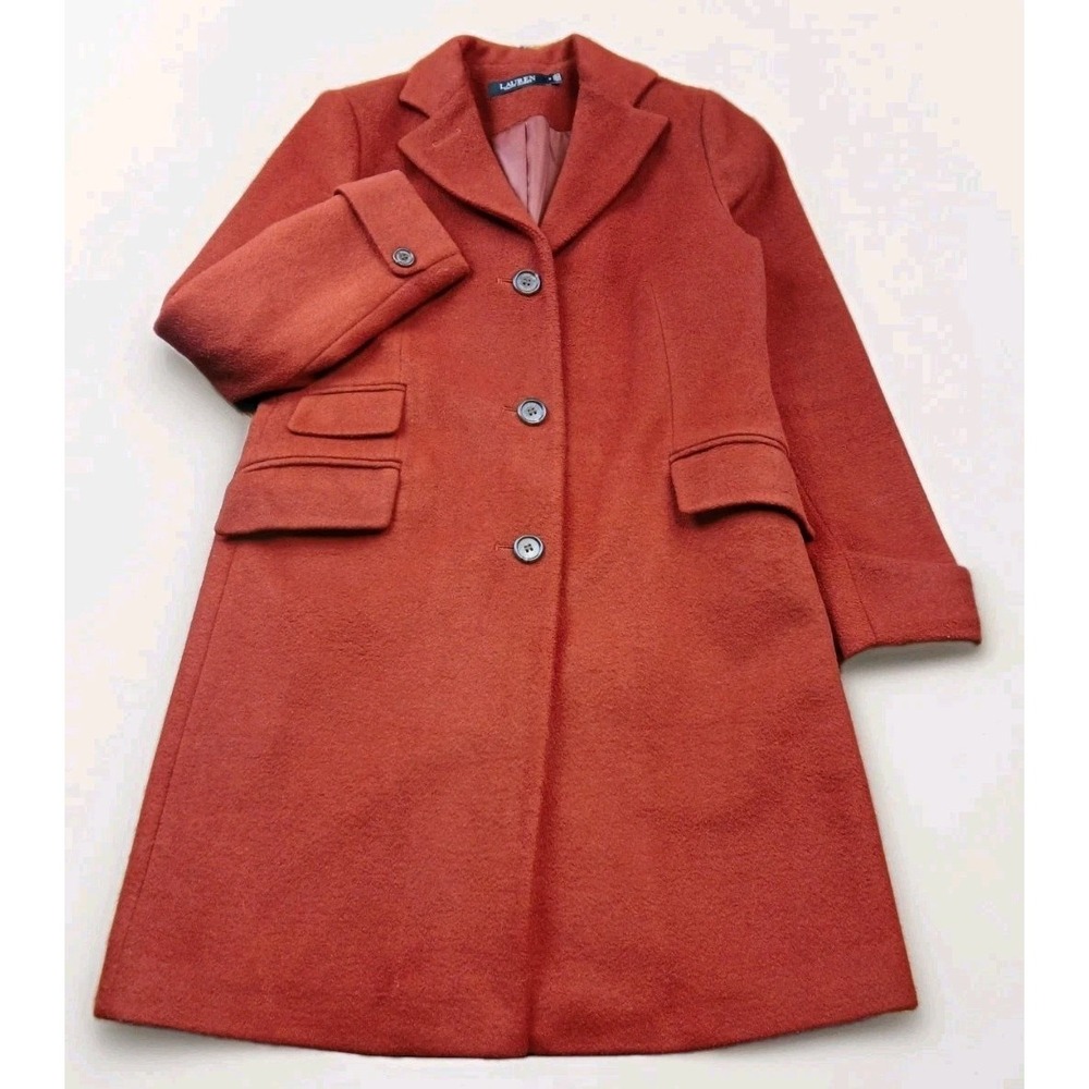 Ralph Lauren Size 0 Small Knee Length Peacoat Over Coat Dark Red Sienna